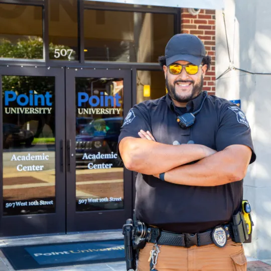 Police officer standing in front of the LAC