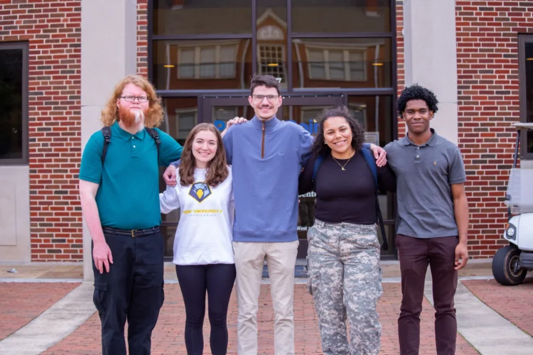 Students in front of college building